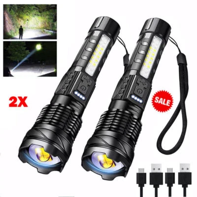 Tactical White Laser LED Flashlight Torch 5 modes zoom USB Rechargeable Lamp Alu - Image 1 of 4