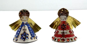 Austrian Steinbock-Email Lot of 2 Brass Enamel Sequin Christmas Angel Ornaments - Picture 1 of 6