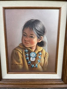 Stunning Portrait Of A Young Native American Girl Original Oil Signed K. Wesser - Picture 1 of 15