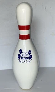 Vintage Happy Birthday AFM Bowling Pin Regulierung Größe weiß und rot 15 Zoll groß - Bild 1 von 18