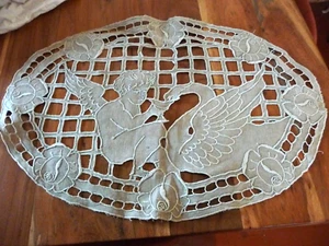 Linge ancien 1 dessus de coussin  decor ange et cygne lin beige      ( ref 32 ) - Photo 1/6