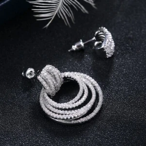 Luxury Multilayer Circle Earrings Stainless Steel Women's Rose Gold Silver Hoops - Picture 1 of 8
