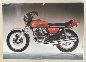 1973 Vintage Kawasaki 750 Poster Motorcycle Magazine Ad Mens Wall Art Frameable - Picture 1 of 6