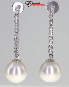 Pair of South Sea Cultured Pearl, Diamond, 14K White Gold Earrings - Picture 1 of 9