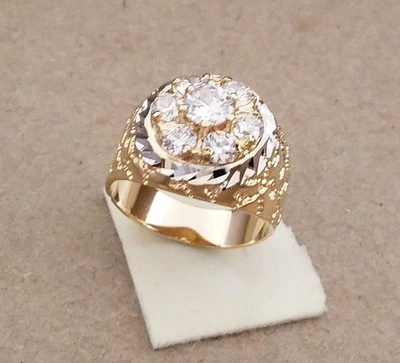 Men's Yellow Gold Rhodium Plated 7 Clear CZ Nugget Cluster Ring Size 11 New - Image 1 of 4