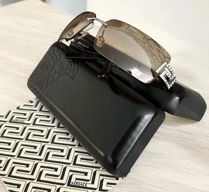 Versace Sunglasses Rectangle Rimless Crystals 2017-B 1000/8Z/115 Brown New + COA - Picture 1 of 24