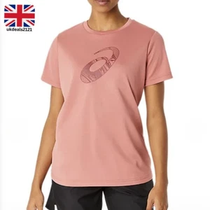 ASICS Top T-shirt Women's Medium Running Pink Logo Graphic Short Sleeve NEW - Picture 1 of 22