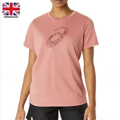 ASICS Top T-shirt Women's Medium Running Pink Logo Graphic Short Sleeve NEW - Image 1 of 4