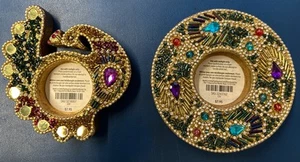 PIER 1 Beaded Bejeweled Peacock And Round Tealight Candle Holder, 2017 2 Pc Set - Picture 1 of 5