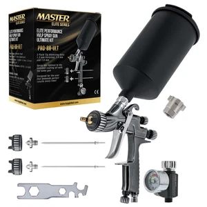 Master Elite PRO-88 HVLP Spray Gun Kit 1.3, 1.4, 1.8mm Tips, Regulator, Adapter - Picture 1 of 4