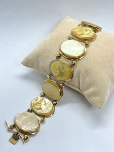 Bracciale In Oro Giallo1 4kt Con Cammei In Madreperla Dorata Fatto A Mano - Bild 1 von 7