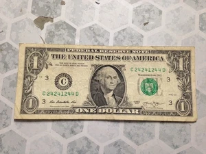 Trinary One Dollar Bill Fancy Repeater Near Binary C24241244D - Picture 1 of 2