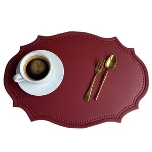 Leather Washable Placemats Red Thick Faux Leather Heat Resistant Elliptical S... - Picture 1 of 7