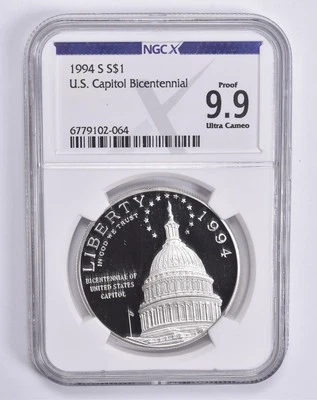 Proof 9.9 UCam 1994-S US Capitol Commemorative Dollar NGC X NGCX - Image 1 of 4