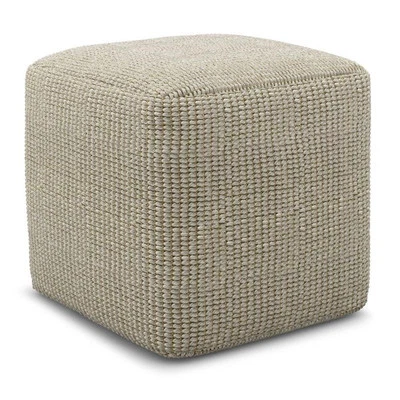 Pemberly Row Contemporary Square Woven Pouf in Cream and Natural - Image 1 of 4
