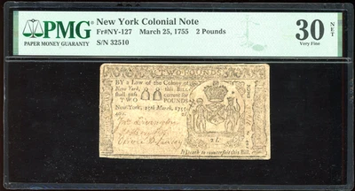 1755 New York Colonial 2 Pounds Note FR-NY-127 - Certified PMG 30 Net (Ch VF) - Image 1 of 2