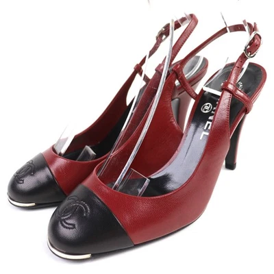 Zapatos de salón Chanel Very G27344 Coco Mark Stitch cuero cabestrillo bicolor rojo Foto 1 de 4