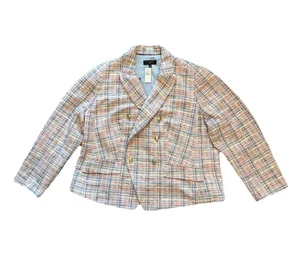 Talbots Multi Plaid Tweed Blazer Jacket Pink Blue White Womens Size 16W NWT $219 - Picture 1 of 13