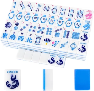 American Mahjong Tile Set, 166 Quality Engraved Tiles Blue Backboard, 1.2 Inch A - Picture 1 of 8