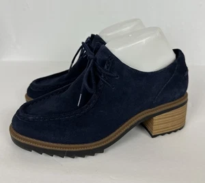 Clarks Somerset Damen 8M Balmer Willow blau Wildleder klobiger Absatz Oxford TOP - Bild 1 von 9