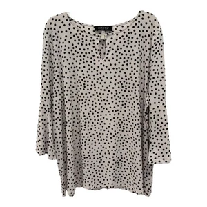 Kasper Top Womens 2X White Black Polka Dot Tunic 3/4 Bell Sleeves Embellish Neck - Picture 1 of 9