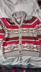 Cárdigan tejido azteca multicolor SUN + STONE para hombre algodón abotonado XL occidental - Imagen 1 de 4