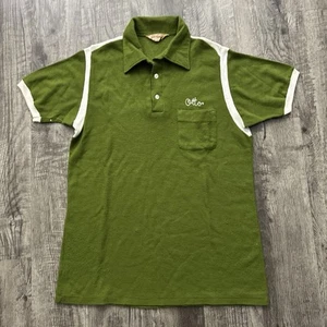 Vintage 60s Bowling Chain Stitch Polo Shirt Hilton Green M - Picture 1 of 8