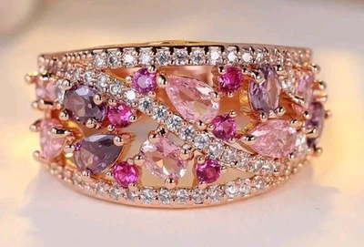 Pink Gemstone Ring Christmas Rose Gold Color fashion jewelry NEW Free Ship SZ  9 - Image 1 of 3