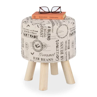 Sitzhocker Sitzpouf Beistellhocker Fußhocker creme rund gepolstert cremefarben - Bild 1 von 4