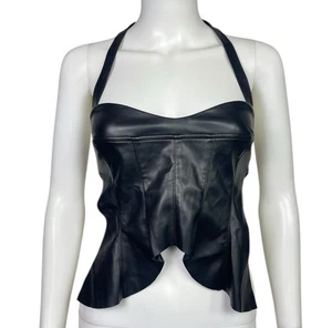 Top halter de cuero sintético plisado Sylvie negro XXS para mujer I.Am.Gia usado en excelente estado - Imagen 1 de 4