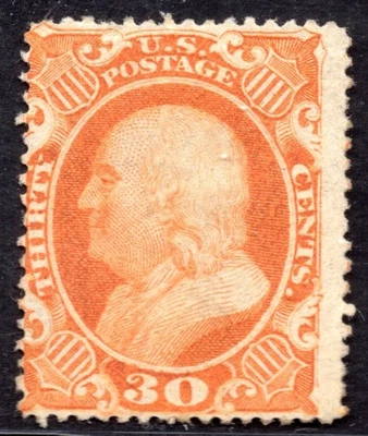 US 1860 BEN FRANKLIN SCOTT #38 MINT HINGED F-VF C.V. $1,900 - Image 1 of 2