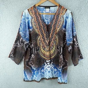 La Strada Womens Top 14 Blue Tunic Embellished Career Work Festival Office - Picture 1 of 10
