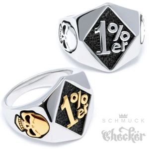 Edelstahl Bikerring 1%er Onepercenter Einprozenter Skull Gesetzlos silber gold - Bild 1 von 8