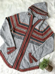 Artesania EDM Alpaca Boho Aztec Zip Up Blue Red Casual Hooded Jacket Sweater XL - Picture 1 of 5