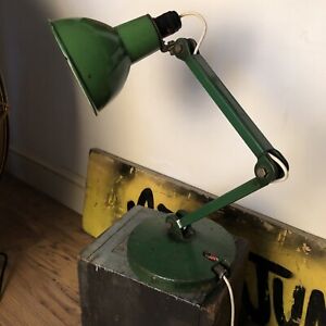 Industrial Anglepoised Work Lamp. Green Enamel Shade. Machinery Dept