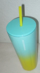 Starbucks 2021 Summer Teal Amarillo Ombre Acero Venti Vaso Frío 24oz NUEVO - Imagen 1 de 3