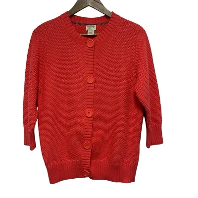 LL Bean Cardigan Women L Orange Pink Thick Cotton Button Front Preppy 3/4 Sleeve - Image 1 of 4