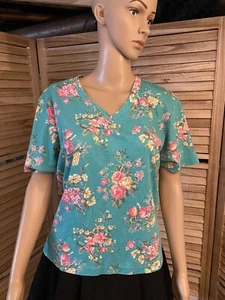 Jaclyn Smith Women's Size M Petite Floral Short Sleeve Top Stretch VINTAGE - Picture 1 of 3