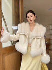 Fox Fur Shawl Big Fur Collar Coat Women Sheep Leather Short Jacket Down Overcoat