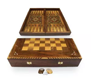 Holz Backgammon/Schach Brett inkl. Holz Steine BT504 C - Bild 1 von 7