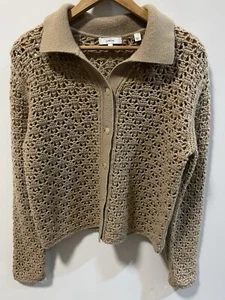 VINCE Gr. L HÄKEL STRICK KNOPF CARDIGAN PULLOVER BRAUN - Bild 1 von 5