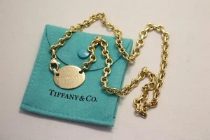 Return to Tiffany & Co Oval Tag Necklace 18kt Yellow Gold 750 17 3/4" 45g - Picture 1 of 14