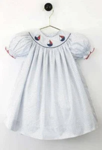 Petit Ami White Navy Dot Embroidered Sailboat Dress 12 18 24 Months - Picture 1 of 1