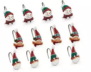 12 CHRISTMAS Santa Elves Gnome Shower Curtain Hooks Bath Decoration Accessory - Picture 1 of 2