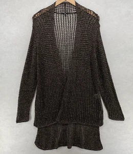 EILEEN FISHER Cardigan L Sparkle Mesh Open Front Long Sleeve Brown Gold - Picture 1 of 13