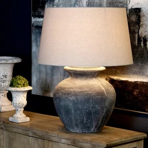 Extra Large Ceramic Table Lamp with Linen Shade & Stone Effect Base 75cm Tall - Picture 1 of 9
