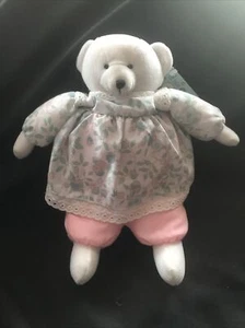 Soft Dreams weißer Bär Rassel Plüsch rosa Blumen 9 Zoll Originaletikett! Lesen! - Bild 1 von 16
