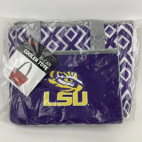 LSU Tigers 16 - Can Cooler Tote LOGO Brand Lined 14.5" x 6.5" x 10" New Cover