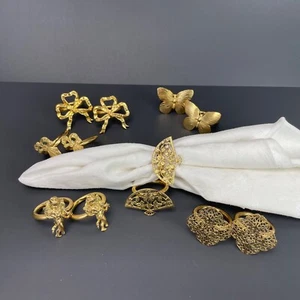 Assorted Gold Tone Napkin Rings Set of 12 Holders Dinner Party Tableware Vtg - Picture 1 of 9