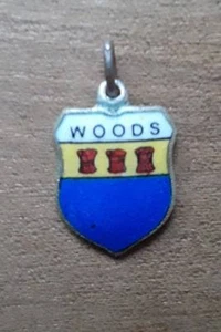 Woods Wappen / Familienwappen versilbert Emaille Anhänger - Bild 1 von 3